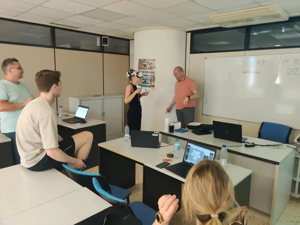 Teachers from Buvik Skole trying VR headsets during the Game-Based Learning course in Alicante, May 2025